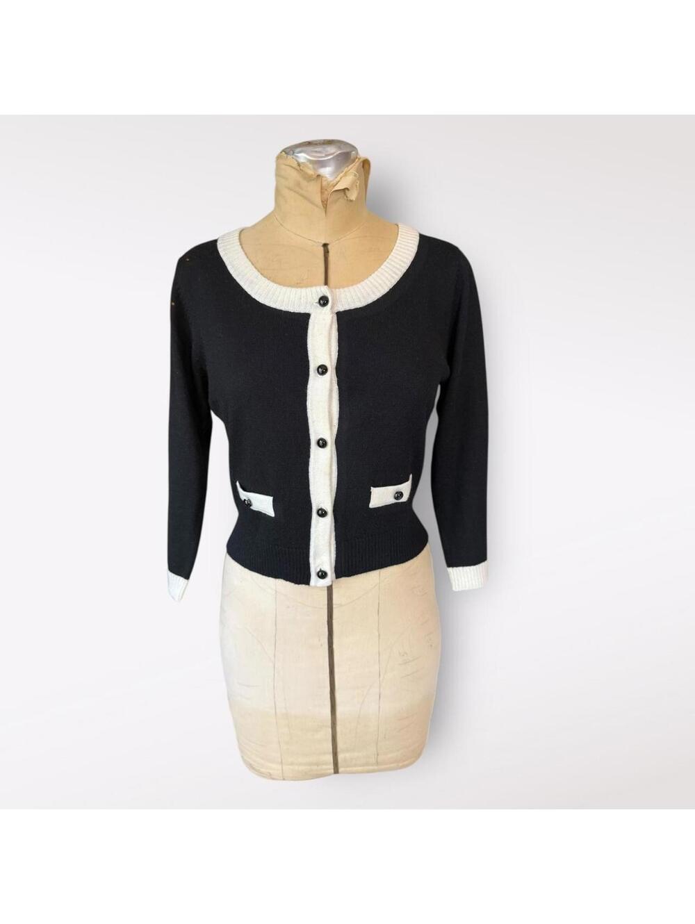 Costa Blanca Black and White Angora Blend Cardigan Sweater